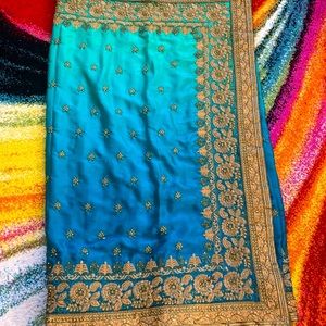 Indian women wedding blue shaded Gorgeous Saree